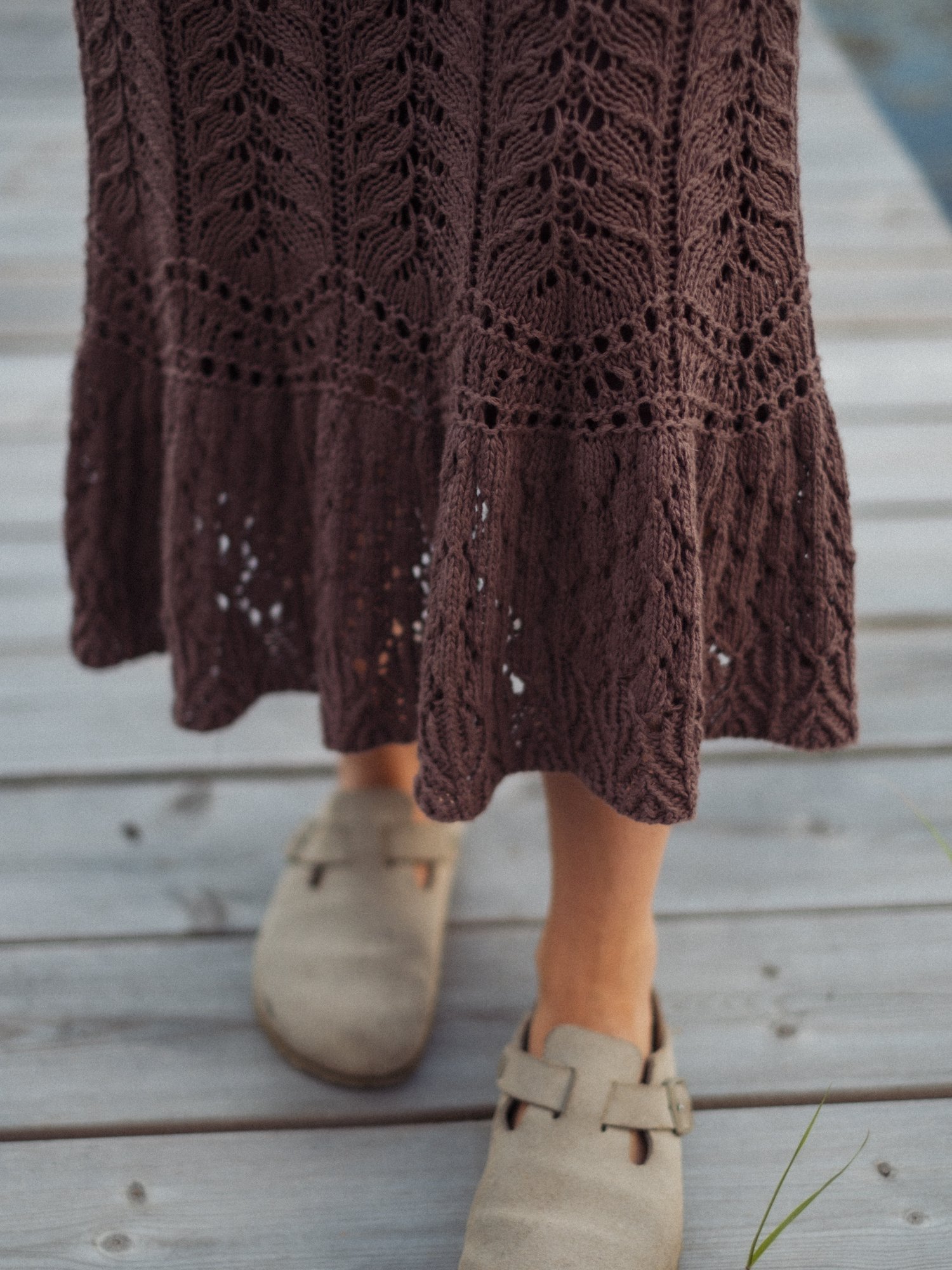 Knitting Pattern Cotton Knit Maxi Skirt Knit Lace Jagged-hem Skirt